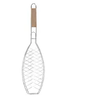 Esschert Design porta pesce da barbecue 58 cm in acciaio inox e legno di frassino