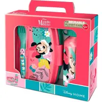 Disney Set Minnie Per Panini Bottiglia E Posate 4 Pezzi