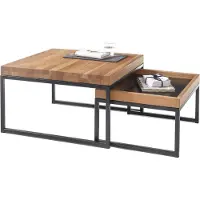 GuenstigEinrichten Set di tavolini Lubao | 2 pezzi | rovere massiccio | 57/65 | colore rovere / nero