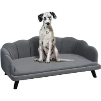 PawHut Divano per cani D04-153CG, con schienale, con gambe in legno, morbido, grigio scuro, 98,5 x 60,5 x 35,5 cm
