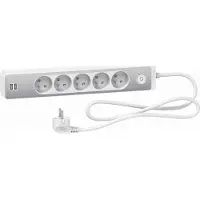 Schneider Electric Ciabatta multipresa con cavo, 5 prese + 2 porte USB, lunghezza 1,5 metri, marca , colore bianco/alluminio