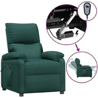 vidaXL Poltrona relax elettrica in tessuto verde scuro