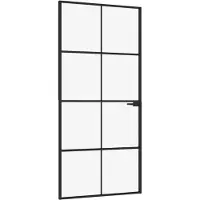 vidaXL Porta interna nera 93x201,5 cm vetro temperato e alluminio slim