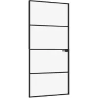 vidaXL Porta interna nera 93x201,5 cm vetro temperato e alluminio slim