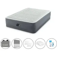 Intex Airbed - 2 persone - 152 x 203 x 46 cm - Grigio - Con pompa + lenzuola antracite + cuscino + federe Molton 2 in 1 + set di riparazione