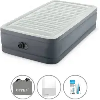 Intex Letto gonfiabile - 1 persona - 99 x 191 x 46 cm - Grigio - Con pompa elettrica + lenzuolo bianco + kit di riparazione