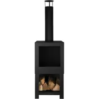 Esschert Design Stufa per patio con deposito di legna nero FF410