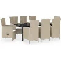 vidaXL set da pranzo da giardino 9 pezzi con cuscini Beige