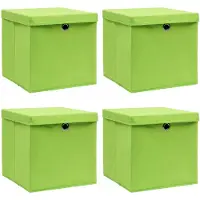 vidaXL Scatole portaoggetti con coperchio 4 pz. Tessuto verde 32x32x32 cm