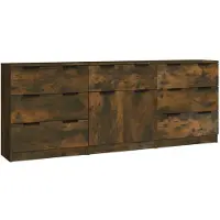 vidaXL credenza 3 pezzi rovere fumé materiale a base di legno