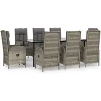 vidaXL set da pranzo da giardino 9 pezzi con cuscini in poly rattan nero e grigio