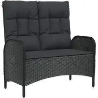 vidaXL Panca da giardino con funzione reclinabile e cuscino 107cm in poly rattan nero
