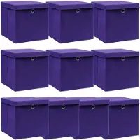 vidaXL Scatole portaoggetti con coperchio 10 pz. Tessuto viola 32x32x32 cm