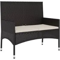 vidaXL Panca da giardino a 2 posti con cuscini in poly rattan nero
