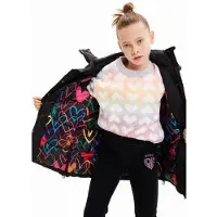 Desigual , Piumino cuori, Poliestere, Nero, 11/12