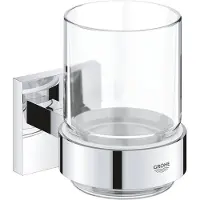 GROHE QuickFix Start Cube - Vaso per spazzolino e dentifricio, con supporto, vetro/cromo 41097000