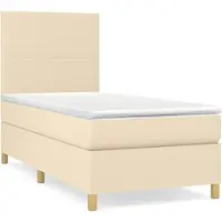 vidaXL Letto a molle con materasso crema 100x200 cm in tessuto