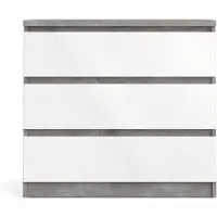 Ebuy24 Cassettiera bassa Nada con 3 cassetti, decoro cemento, bianco lucido.