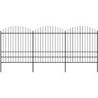 vidaXL Recinzione da giardino con punte di lancia in acciaio (1,75 - 2) x 5,1 m nero