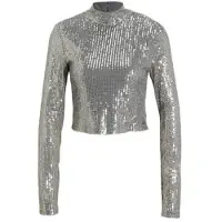 Colourful Rebel Jewel Sequins Cropped Turtleneck Top Silver Taglia: S | Magliette intime Outlet | Donna | Grigio
