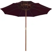 The Living Store Ombrellone con doppio tettuccio e asta in legno rosso Bordeaux 270 cm