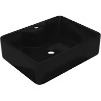 The Living Store Lavabo in Vetroceramica con foro per rubinetto nero quadrato