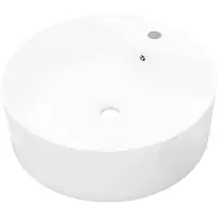The Living Store Lavabo in Vetroceramica foro rubinetto/foro sfioratore bianco rotondo