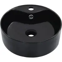 The Living Store Lavabo con troppopieno 36 x 13 cm in Vetroceramica nera
