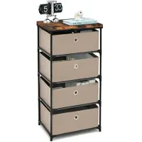 Costway Comodino con cassetti in tessuto, tavolino con struttura in metallo, mobile contenitore in tessuto per camera da letto, soggiorno, corridoio (marrone, 4 cassetti)