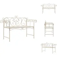 The Living Store Panca da giardino 132 cm in metallo bianco antico
