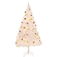 The Living Store Albero di Natale artificiale con luci e decorazioni bianco 210 cm