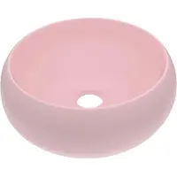 The Living Store Lussuoso lavabo rotondo rosa opaco 40x15 cm in Vetroceramica