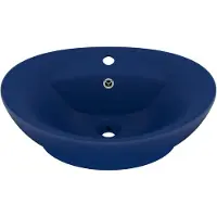 The Living Store Lavabo con troppopieno blu scuro opaco 58,5x39 cm in Vetroceramica