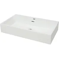 The Living Store Lavabo con foro per rubinetto in Vetroceramica bianca 76x42,5x14,5 cm