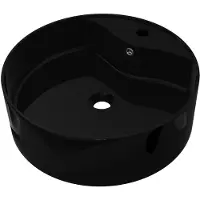 The Living Store Lavabo in Vetroceramica foro rubinetto/foro sfioratore nero rotondo