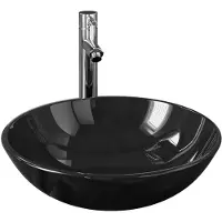 The Living Store Lavandino da bagno con rubinetto e scarico in vetro temperato nero