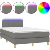 The Living Store Letto a molle con materasso e LED in tessuto grigio scuro 120x200 cm