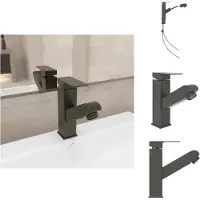 vidaXL Rubinetto per lavabo con doccetta estraibile Grigio 157x172 mm - Rubinetteria