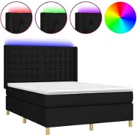 The Living Store Letto a molle con materasso e LED nero 140x200 cm in tessuto