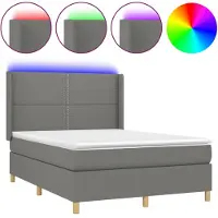 The Living Store Letto a molle con materasso e LED in tessuto grigio scuro 140x200 cm