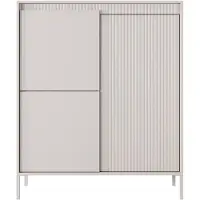 Selsey Falsetto - Credenza alta a 3 ante beige con frontale scanalato, 104 cm