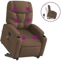vidaXL Poltrona per massaggi con ausilio per la posizione eretta in tessuto marrone