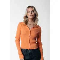 Colourful Rebel Nori Fine Knit Cropped Longsleeve Polo Tangerine Taglia: XS/S | Cardigan Outlet | Donna | Arancia