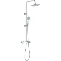 Aloni Set doccia cromato rotondo con doccia a pioggia Ø20 cm, doccetta e termostatico - doccia completa con asta doccia regolabile in altezza e funzione anticalcare