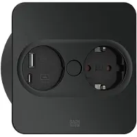 Bachmann TWIST 2 presa multipla quadrata da incasso, 1 presa Schuko + USB A+C, cavo 2M, nero opaco