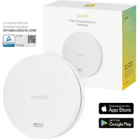 Hombli Rivelatore di fumo intelligente con magnete - Rivelatore d'incendio - Batteria di 10 anni - Allarme sonoro - App e notifiche mobili - Facile installazione - Bianco