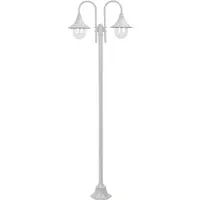 vidaXL Dissuasore luminoso da giardino E27 220 cm in alluminio a 2 lanterne bianco