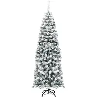 Costway albero di Natale a matita 180cm, albero di Natale artificiale 500 aghi in PVC con neve, albero di Natale con supporto in metallo, albero di Natale artificiale