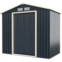 Costway Capanno per attrezzi in metallo 213x127x195 cm, capanno per attrezzi con serratura, capanno da giardino con 4 prese d'aria e porta scorrevole
