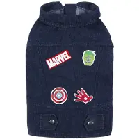 Cerdá - For Fan Pets - Giacca per cani in tessuto denim, 65% cotone e 35% poliestere, con velcro e stampa dei tuoi motivi Marvel preferiti - Licenza ufficiale Marvel